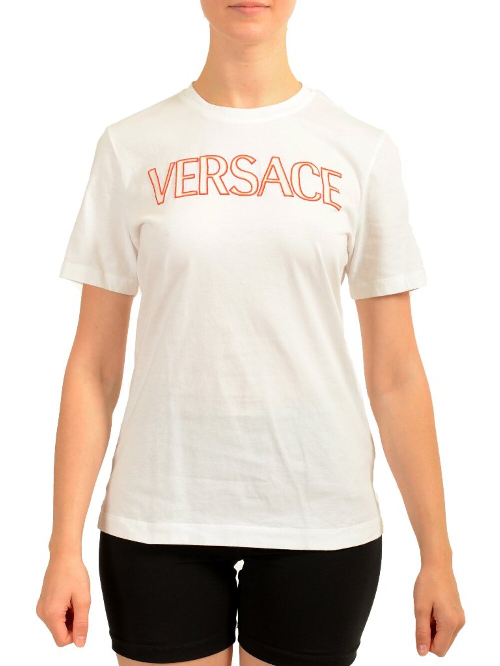 Versace Women's Logo Embroidered White Short Sleeve T-Shirt US 2XS IT 36